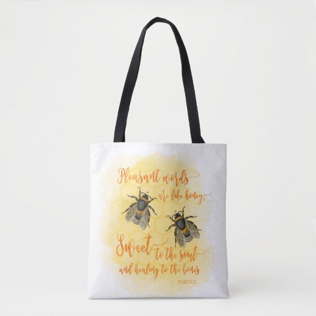 Proverbs Bible Quote Honey Bees Tote Bag (Front)
