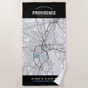 Providence City Map + Your Custom Location Beach Towel