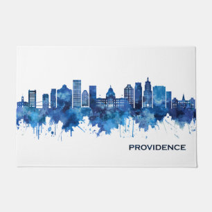 Providence Rhode Island Skyline Blue Doormat