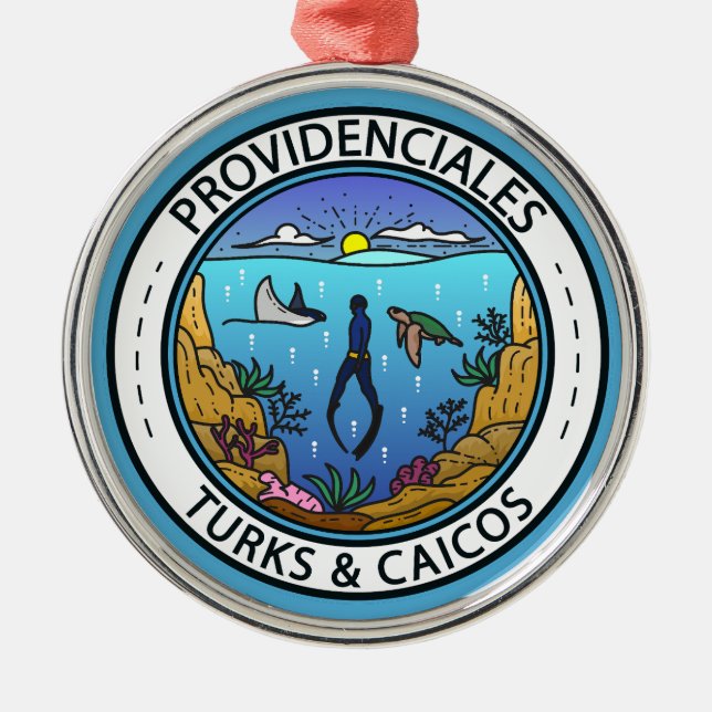 Providenciales Turks and Caicos Scuba Badge Metal Tree Decoration (Front)