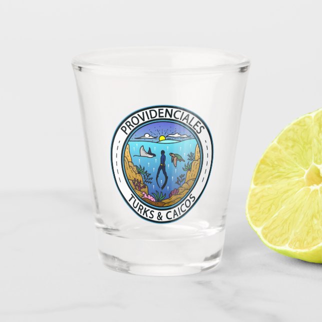 Providenciales Turks and Caicos Scuba Badge Shot Glass (Front)