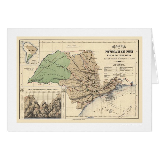 Province of Sao Paulo Brazil Map 1886 (Front Horizontal)