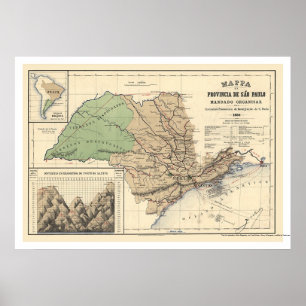 Province of Sao Paulo Brazil Map 1886 Poster