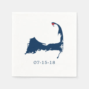 Provincetown Cape Cod Map Blue and Red Heart Napkin