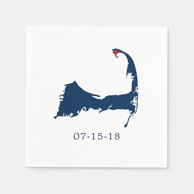 Provincetown Cape Cod Map Blue and Red Heart Napkin (Front)