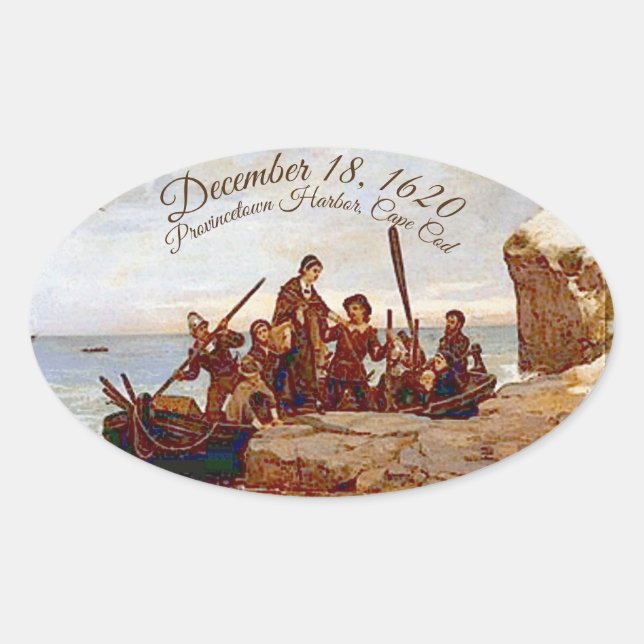 "Provincetown Harbour landing of The Pilgrims" Ova Oval Sticker (Front)