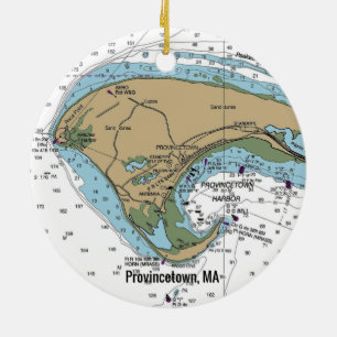 Provincetown MA Nautical Chart Ceramic Tree Decoration