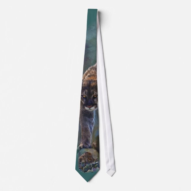 Prowling Cougar Mountain Lion Art Design Tie (Front)