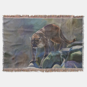 Prowling Cougar Mountain Lion Wildlife Art Design Throw Blanket