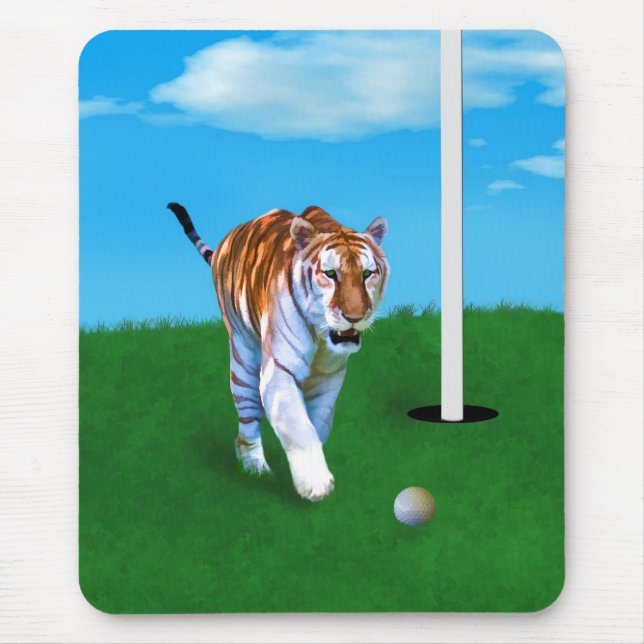 Prowling Tiger and Golf Ball Customisable Mouse Mat (Front)