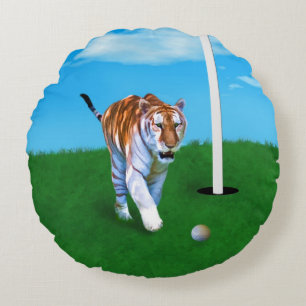 Prowling Tiger and Golf Ball Customisable Round Cushion