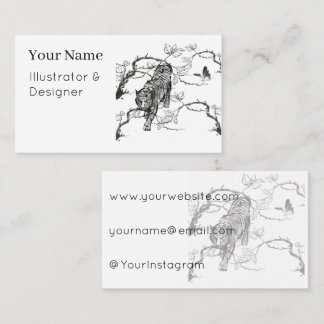 Prowling Tiger & Butterfly Ink Art Business Card
