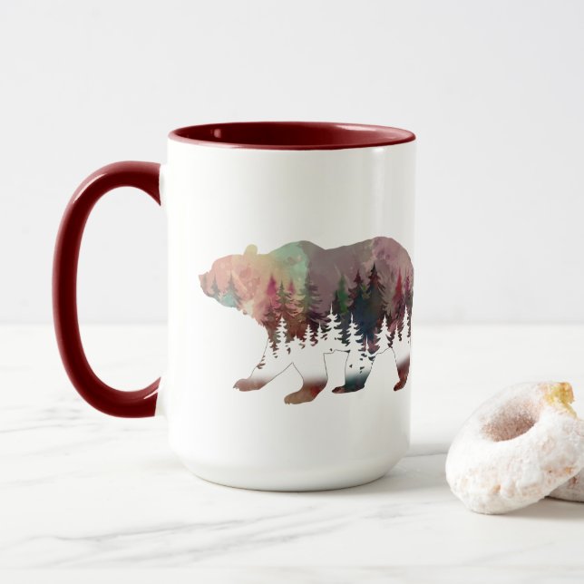 Prowling Watercolor Wild Life Bear Mug (With Donut)