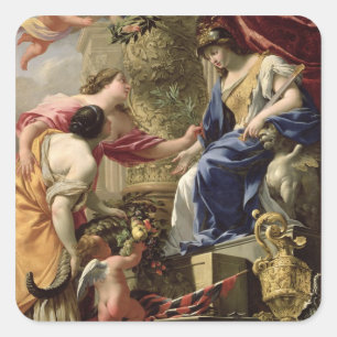 Prudence Leading Peace and Abundance, c.1645 (oil Square Sticker