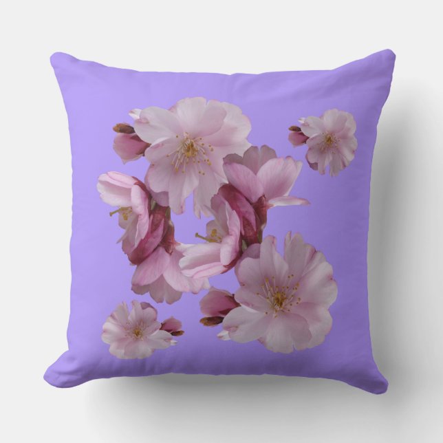 Prunus Blossoms Cust. BG Colour Throw Pillow (Front)