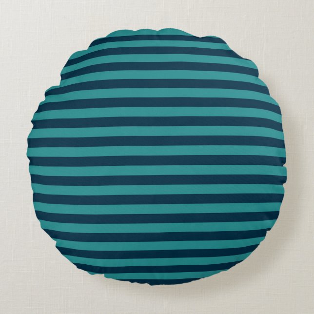 Prussian Blue and Teal Stripes Round Cushion (Front)
