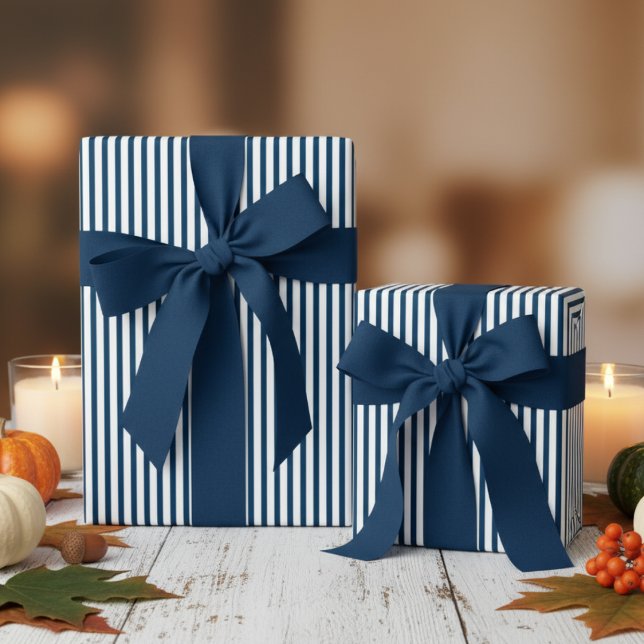 Prussian Blue and White Stripes Pattern Wrapping Paper (Modern & Classic Prussian Blue Wrapping Paper. Trendy Prussian Blue & White Chic Stripes Pattern)