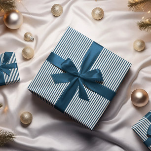 Prussian Blue and White Stripes Pattern Wrapping Paper