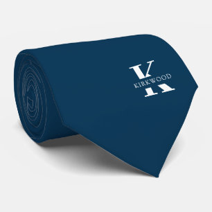 Prussian Blue Elegant Monogram + Name Two-Sided Tie