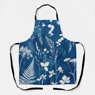 Prussian Indigo Blue Cyanotype Fern Botanical Art Apron