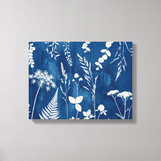 Prussian Indigo Blue Cyanotype Fern Botanical Art Canvas Print