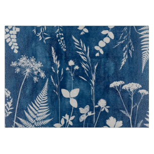 Prussian Indigo Blue Cyanotype Fern Botanical Art Cutting Board