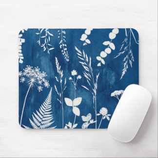 Prussian Indigo Blue Cyanotype Fern Botanical Art Mouse Mat
