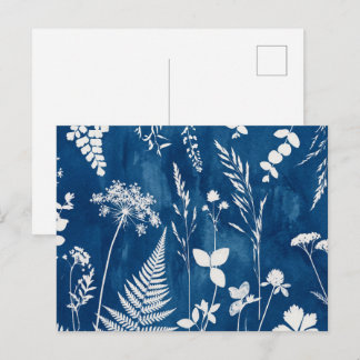 Prussian Indigo Blue Cyanotype Fern Botanical Art Postcard