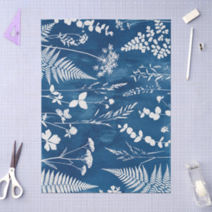 Prussian Indigo Blue Cyanotype Fern Botanical Art Tissue Paper
