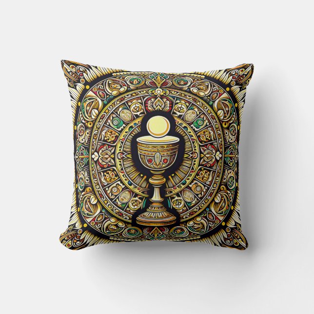 PS Communion Host and Chalice Expressionist Effect Cushion (Front)