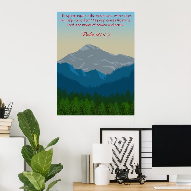 Psalm121 Bible Verse Mountains View Poster (Home Office)