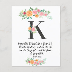 Psalm 100:3, Letter K, watercolor scripture card