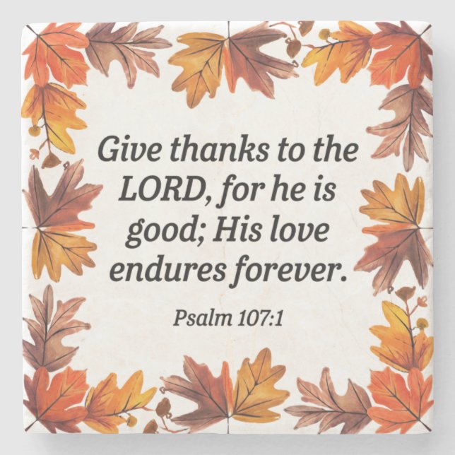 Psalm 107:1 stone coaster (Front)