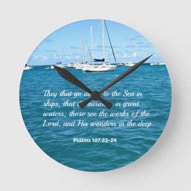Psalm 107:23-24 They that go down to the Sea... Round Clock (Front)