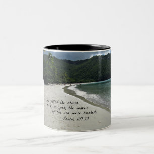 Psalm 107:29  He stilled the storm... Two-Tone Coffee Mug