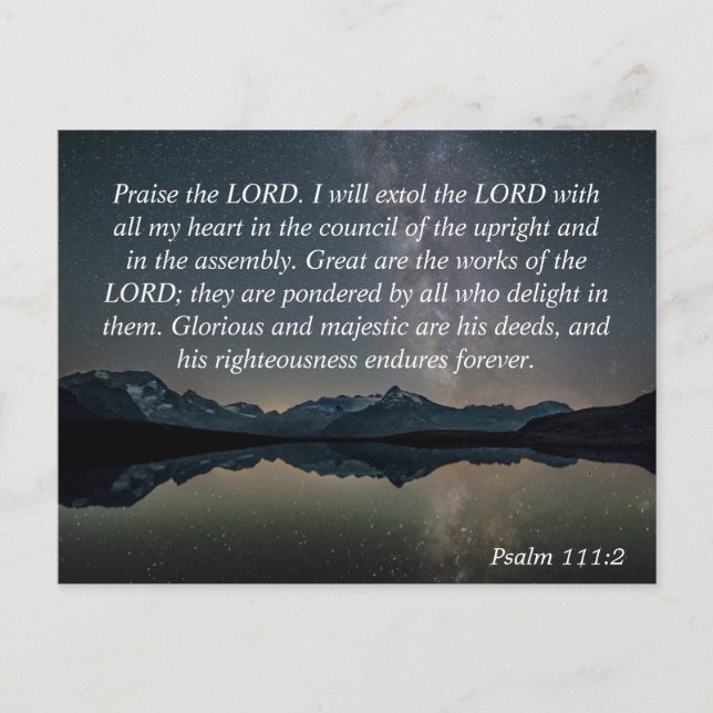 Psalm 111:2 Bible Verse Praise the Lord Nature Sky Postcard (Front)