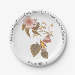 Psalm 118:24 and Blue Winged Yellow Warbler Bird Paper Plate