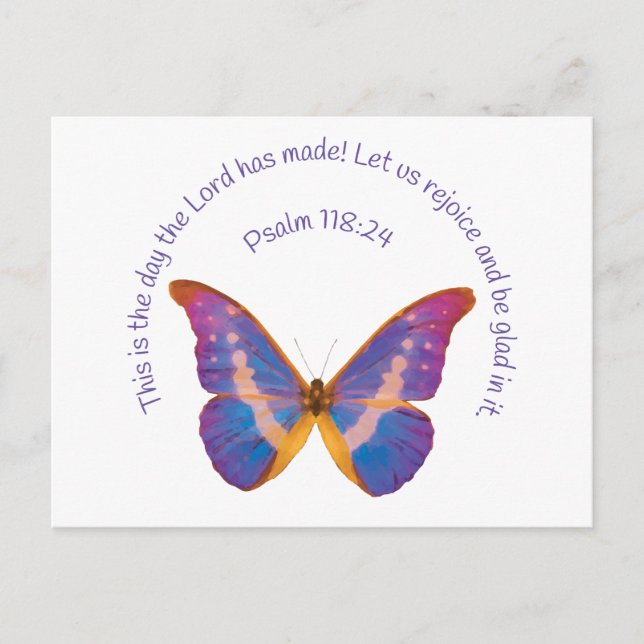 Psalm 118:24 and Watercolor Butterfly Postcard (Front)