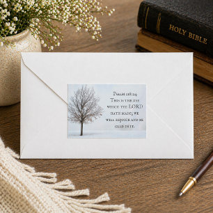 Psalm 118:24 This is the Day Winter Tree Rectangular Sticker
