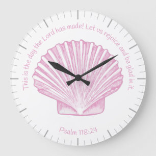 Psalm 118:24 This is the Day with Seashell Large Clock
