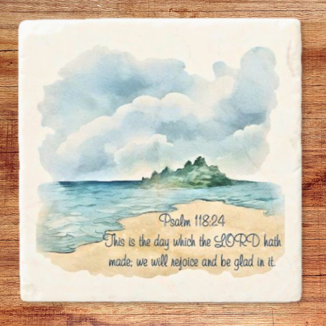 Psalm 118 A Day to Rejoice Clouds and Beach Scene Stone Coaster (Psalm 118 A Day to Rejoice Clouds and Beach Scene Stone Coaster)