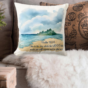 Psalm 118 Day to Rejoice Cloudy Beach Scene Cushion