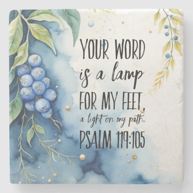 Psalm 119:105 Christian Bible Verse on Image Stone Coaster (Front)
