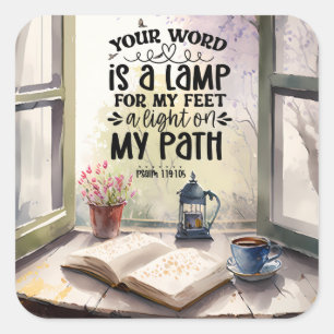 Psalm 119:105 Your Word is a Lamp Bible Verse Square Sticker