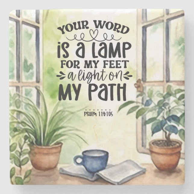 Psalm 119:105 Your Word is a Lamp Bible Verse Stone Coaster (Front)