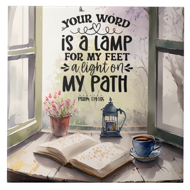 Psalm 119:105 Your Word is a Lamp Bible Verse  Tile (Front)