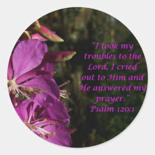 Psalm 120:1 Lovely Purple Flower Sticker