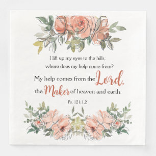 Psalm 121: 1,2 Encouraging Bible Verse Watercolor Napkin