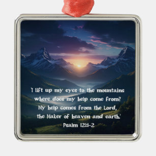 Psalm 121:1-2 mountain sunrise Christian Faith Metal Tree Decoration