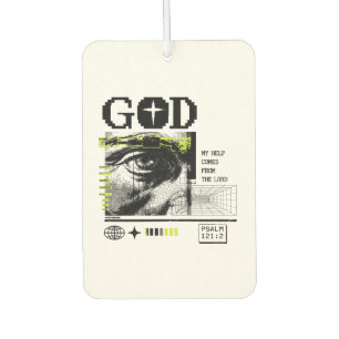 Psalm 121:2 Neon Lime Eye Of God CRT Glitch Art Car Air Freshener
